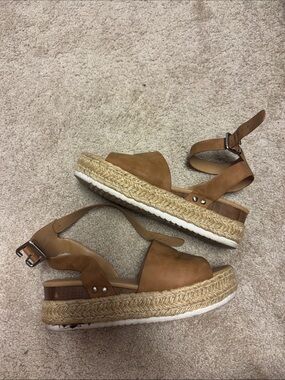 Soda Brown Espadrille Platform Sandals with Ankle Strap